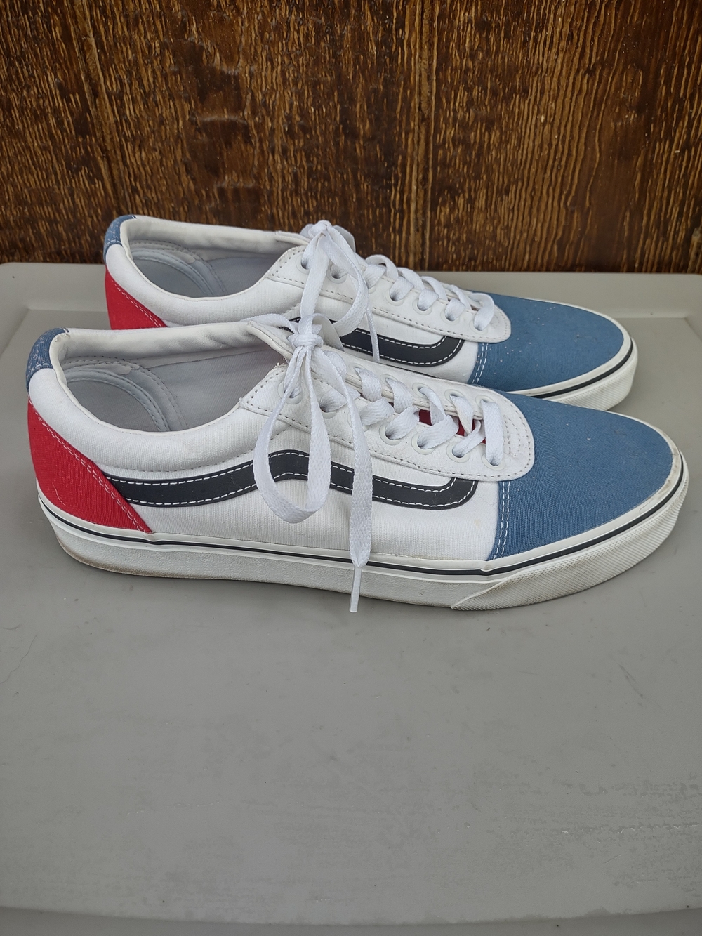 Vans Old Skool Sneakers Red, White, and Blue Colorblock Men's 9